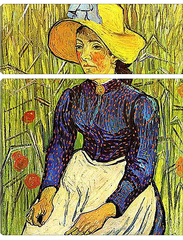 Модульная картина - Young Peasant Woman with Straw Hat Sitting in the Wheat. Винсент Ван Гог