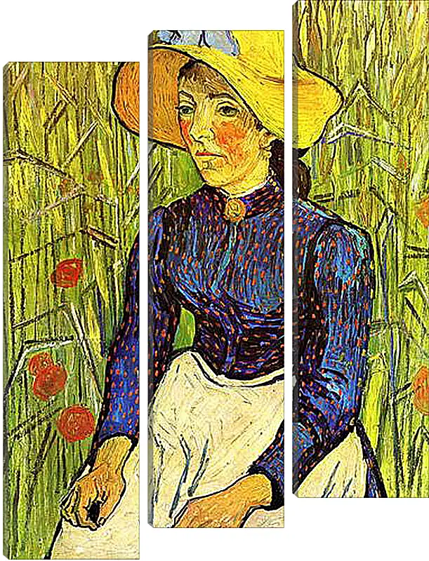 Модульная картина - Young Peasant Woman with Straw Hat Sitting in the Wheat. Винсент Ван Гог