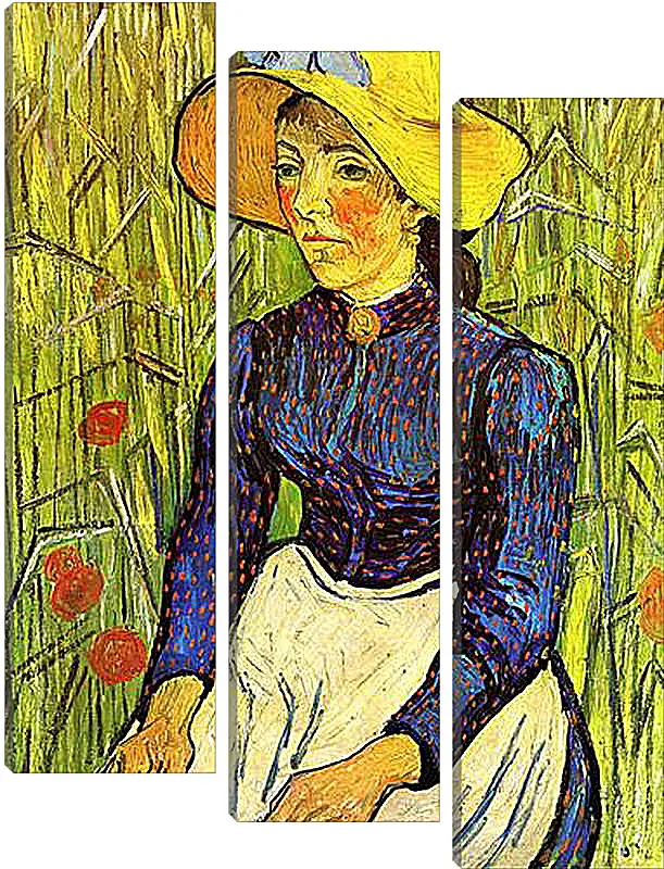 Модульная картина - Young Peasant Woman with Straw Hat Sitting in the Wheat. Винсент Ван Гог