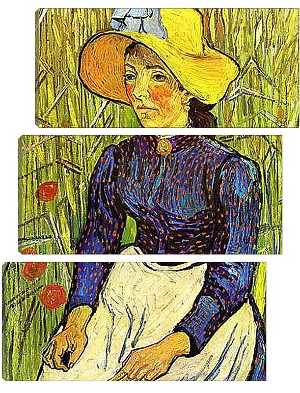 Модульная картина - Young Peasant Woman with Straw Hat Sitting in the Wheat. Винсент Ван Гог