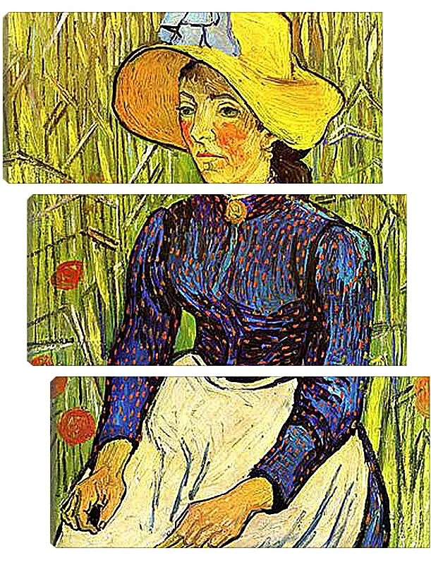 Модульная картина - Young Peasant Woman with Straw Hat Sitting in the Wheat. Винсент Ван Гог