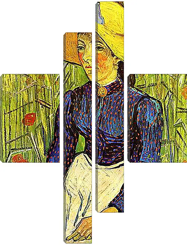 Модульная картина - Young Peasant Woman with Straw Hat Sitting in the Wheat. Винсент Ван Гог