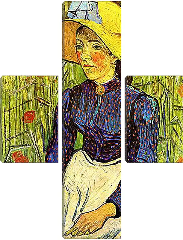 Модульная картина - Young Peasant Woman with Straw Hat Sitting in the Wheat. Винсент Ван Гог