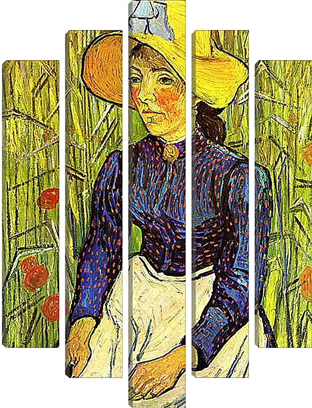 Модульная картина - Young Peasant Woman with Straw Hat Sitting in the Wheat. Винсент Ван Гог