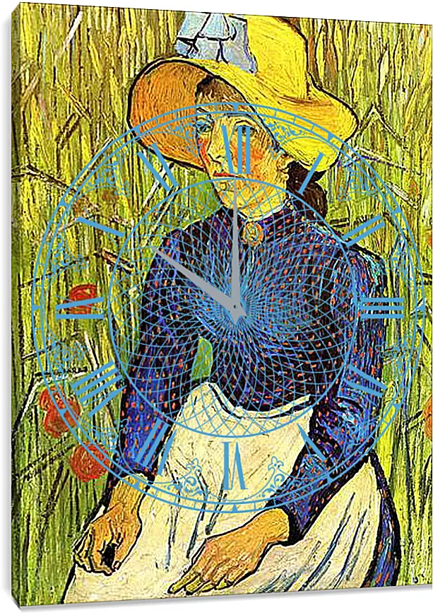 Часы картина - Young Peasant Woman with Straw Hat Sitting in the Wheat. Винсент Ван Гог