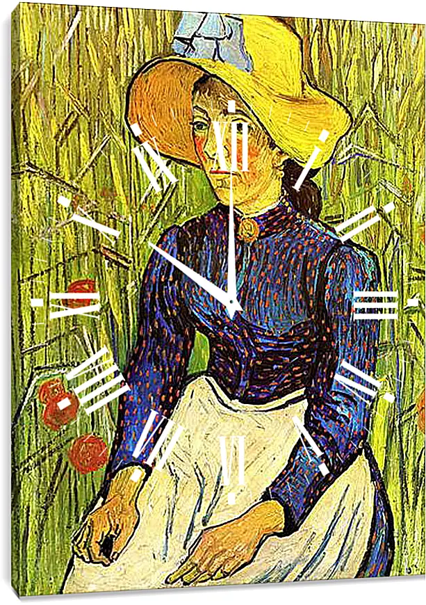 Часы картина - Young Peasant Woman with Straw Hat Sitting in the Wheat. Винсент Ван Гог