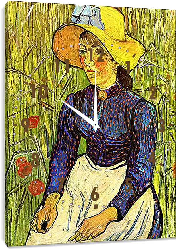 Часы картина - Young Peasant Woman with Straw Hat Sitting in the Wheat. Винсент Ван Гог