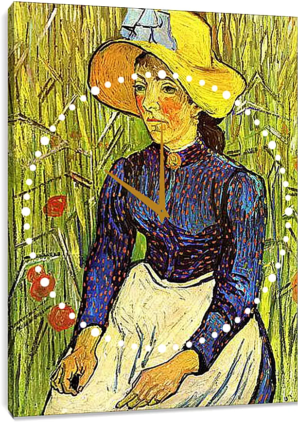 Часы картина - Young Peasant Woman with Straw Hat Sitting in the Wheat. Винсент Ван Гог