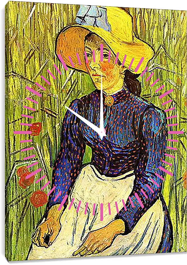 Часы картина - Young Peasant Woman with Straw Hat Sitting in the Wheat. Винсент Ван Гог