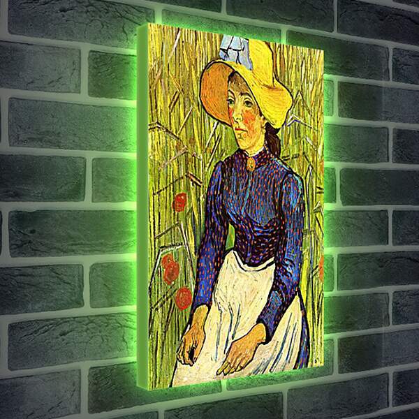 Лайтбокс световая панель - Young Peasant Woman with Straw Hat Sitting in the Wheat. Винсент Ван Гог