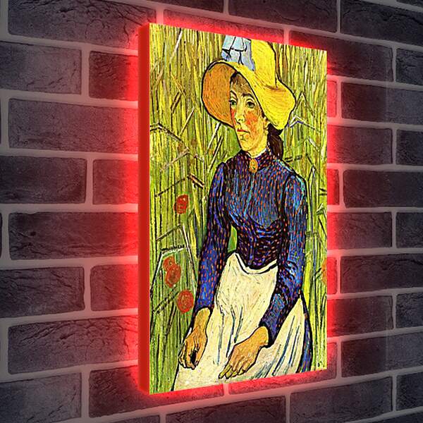 Лайтбокс световая панель - Young Peasant Woman with Straw Hat Sitting in the Wheat. Винсент Ван Гог