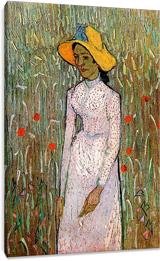 Постер и плакат - Young Girl Standing Against a Background of Wheat. Винсент Ван Гог