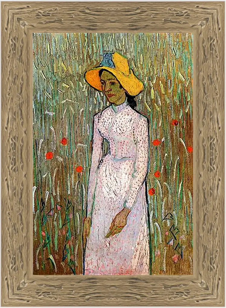 Картина в раме - Young Girl Standing Against a Background of Wheat. Винсент Ван Гог