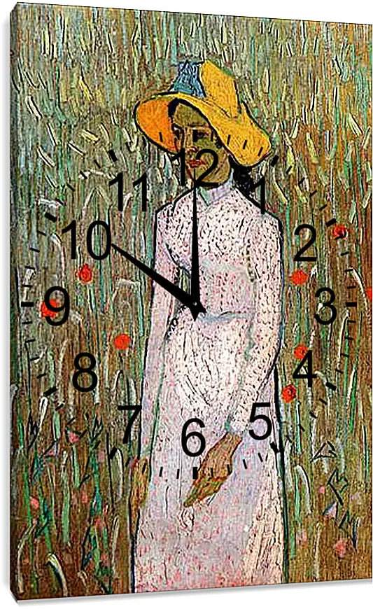 Часы картина - Young Girl Standing Against a Background of Wheat. Винсент Ван Гог