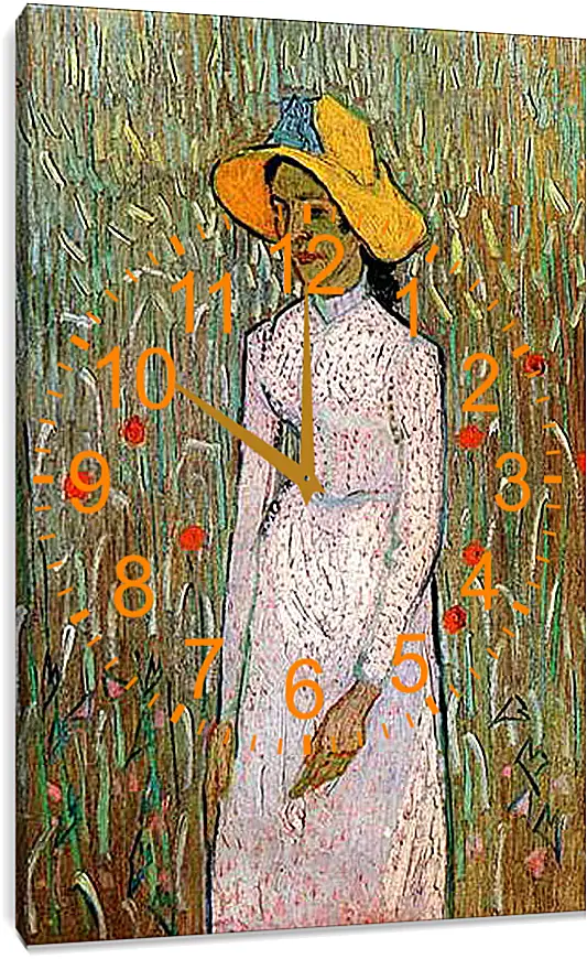 Часы картина - Young Girl Standing Against a Background of Wheat. Винсент Ван Гог