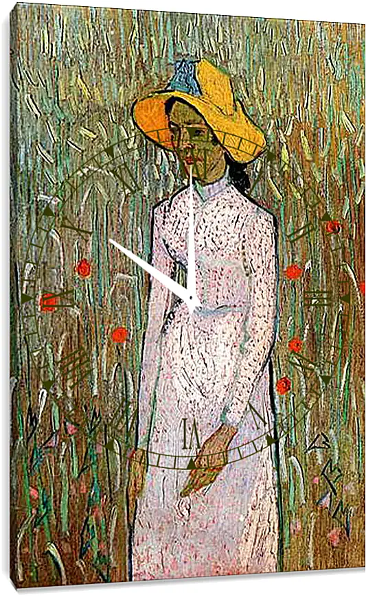 Часы картина - Young Girl Standing Against a Background of Wheat. Винсент Ван Гог