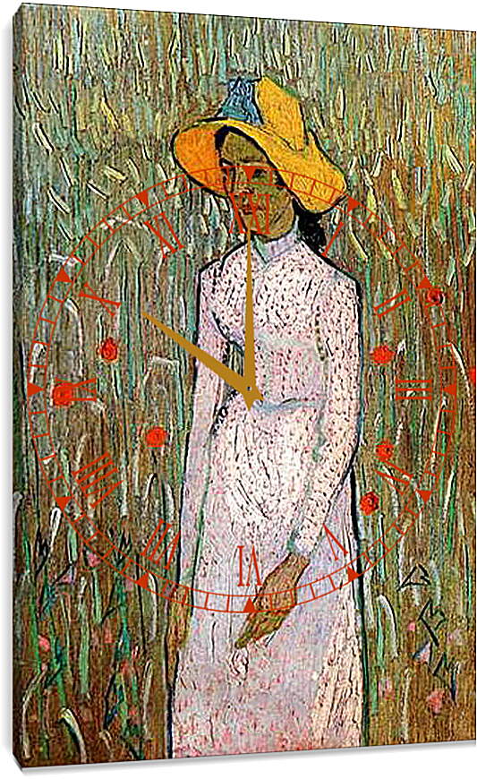 Часы картина - Young Girl Standing Against a Background of Wheat. Винсент Ван Гог