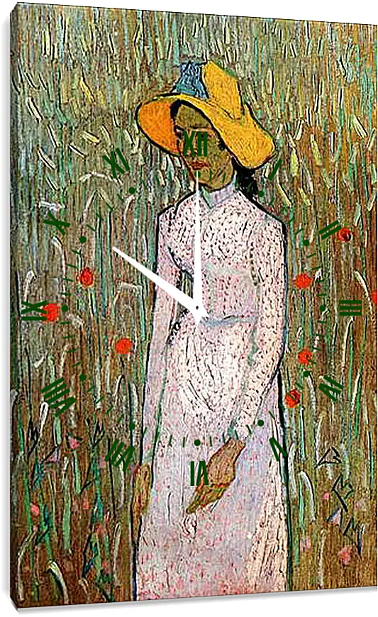 Часы картина - Young Girl Standing Against a Background of Wheat. Винсент Ван Гог