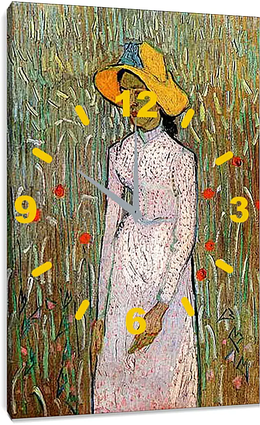 Часы картина - Young Girl Standing Against a Background of Wheat. Винсент Ван Гог