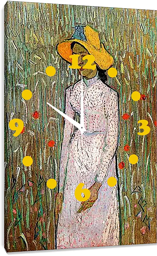 Часы картина - Young Girl Standing Against a Background of Wheat. Винсент Ван Гог