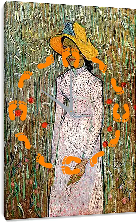 Часы картина - Young Girl Standing Against a Background of Wheat. Винсент Ван Гог