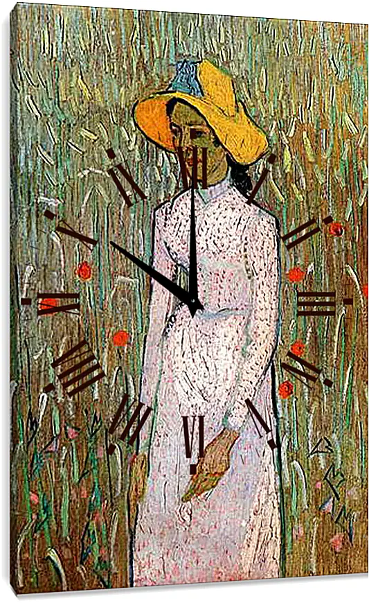 Часы картина - Young Girl Standing Against a Background of Wheat. Винсент Ван Гог