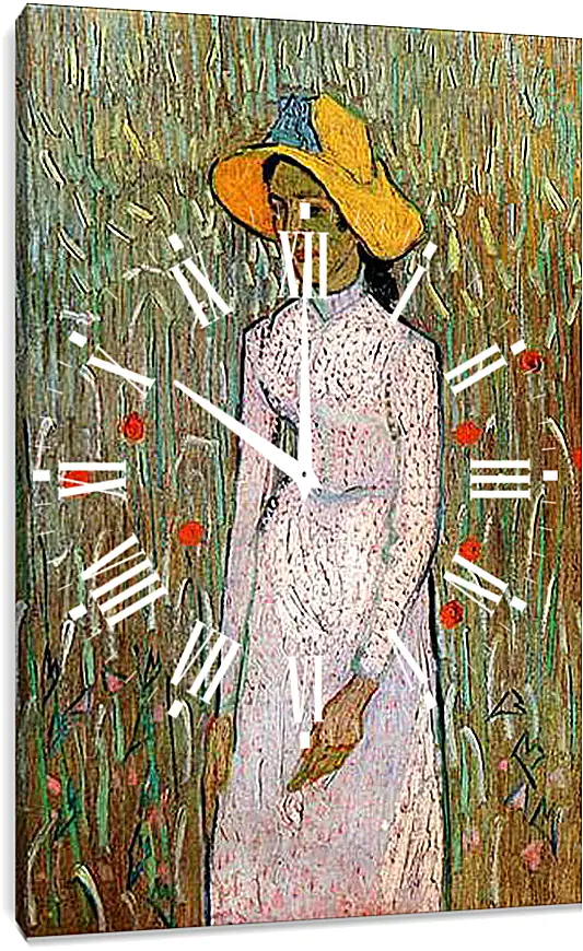 Часы картина - Young Girl Standing Against a Background of Wheat. Винсент Ван Гог