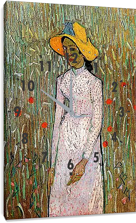 Часы картина - Young Girl Standing Against a Background of Wheat. Винсент Ван Гог