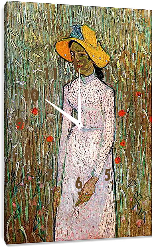 Часы картина - Young Girl Standing Against a Background of Wheat. Винсент Ван Гог