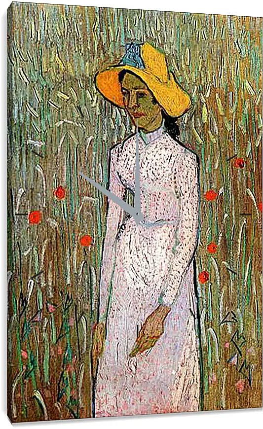 Часы картина - Young Girl Standing Against a Background of Wheat. Винсент Ван Гог