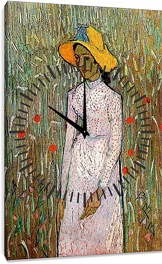 Часы картина - Young Girl Standing Against a Background of Wheat. Винсент Ван Гог