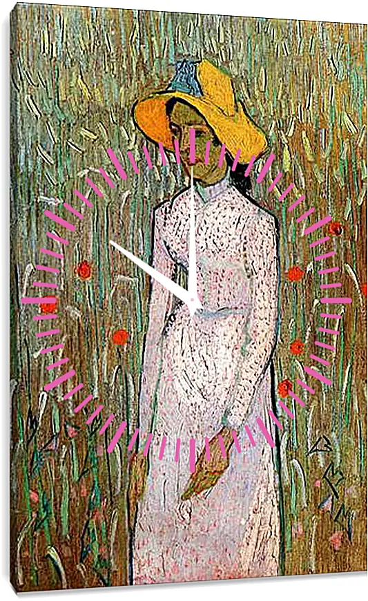 Часы картина - Young Girl Standing Against a Background of Wheat. Винсент Ван Гог