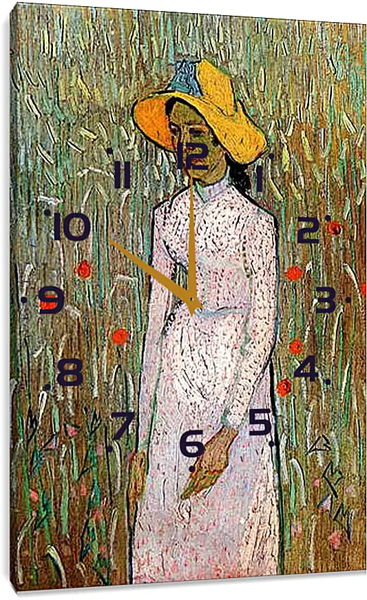 Часы картина - Young Girl Standing Against a Background of Wheat. Винсент Ван Гог