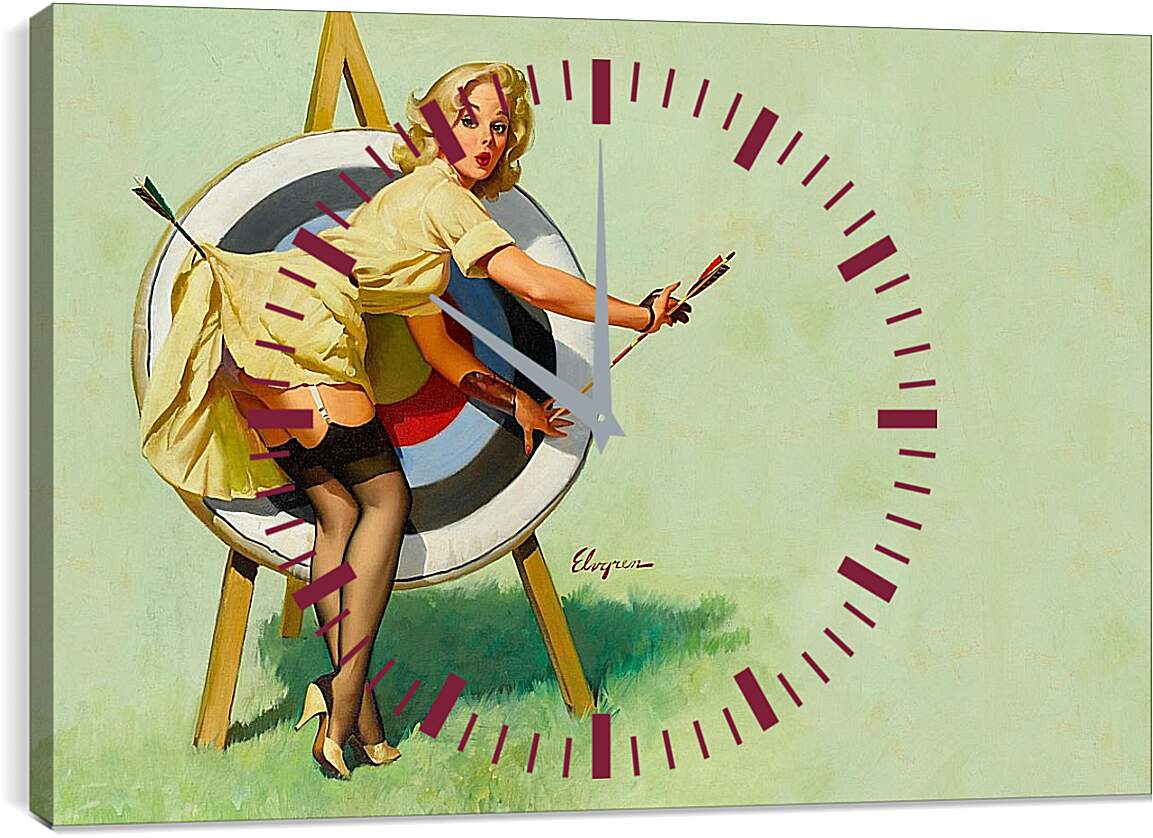 Часы картина - Блондинка и мишень. Пин-ап