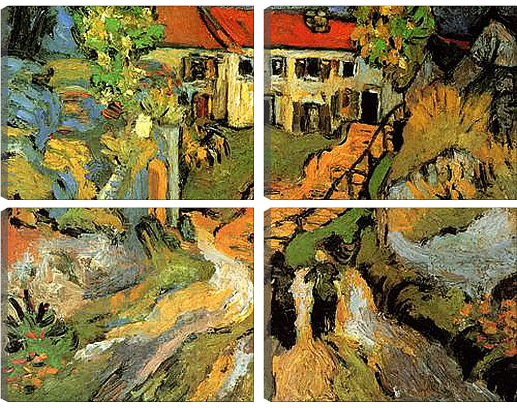 Модульная картина - Village Street and Steps in Auvers with Two Figures. Винсент Ван Гог