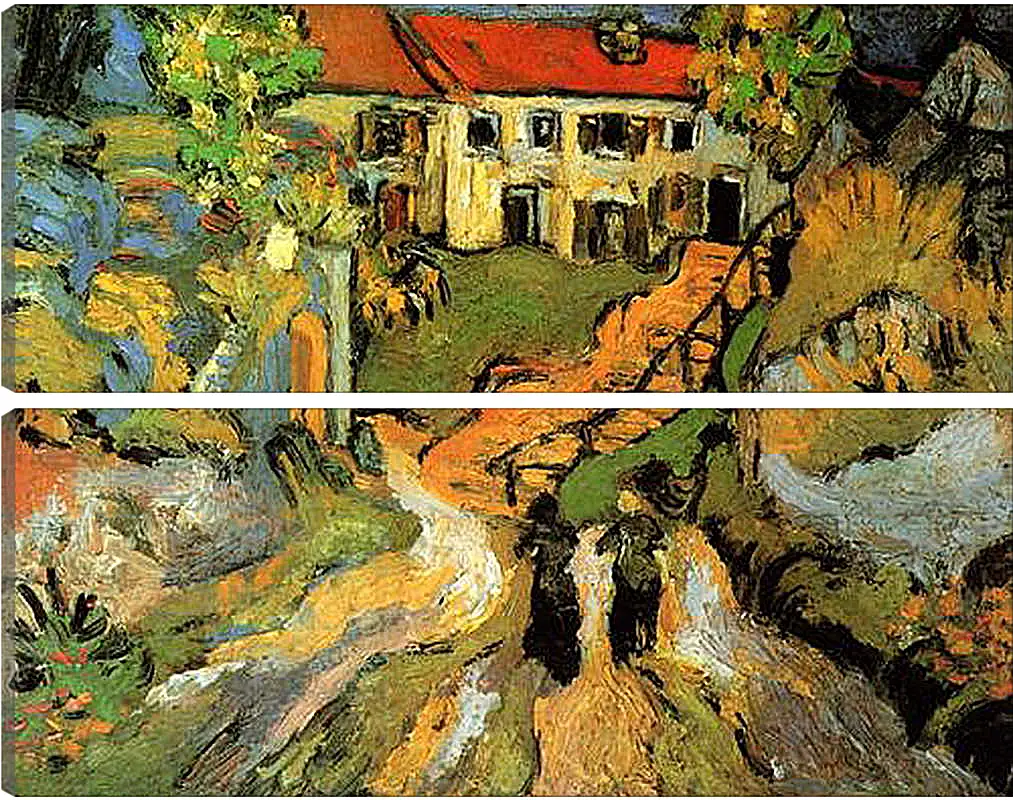 Модульная картина - Village Street and Steps in Auvers with Two Figures. Винсент Ван Гог