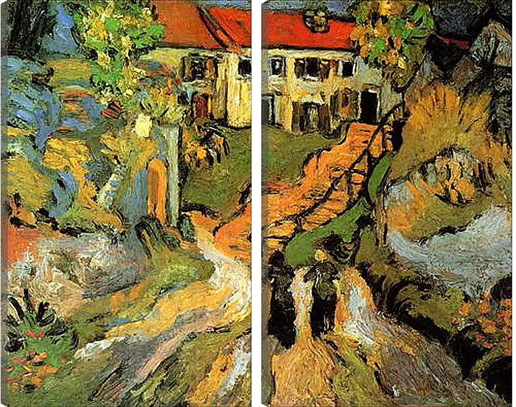 Модульная картина - Village Street and Steps in Auvers with Two Figures. Винсент Ван Гог