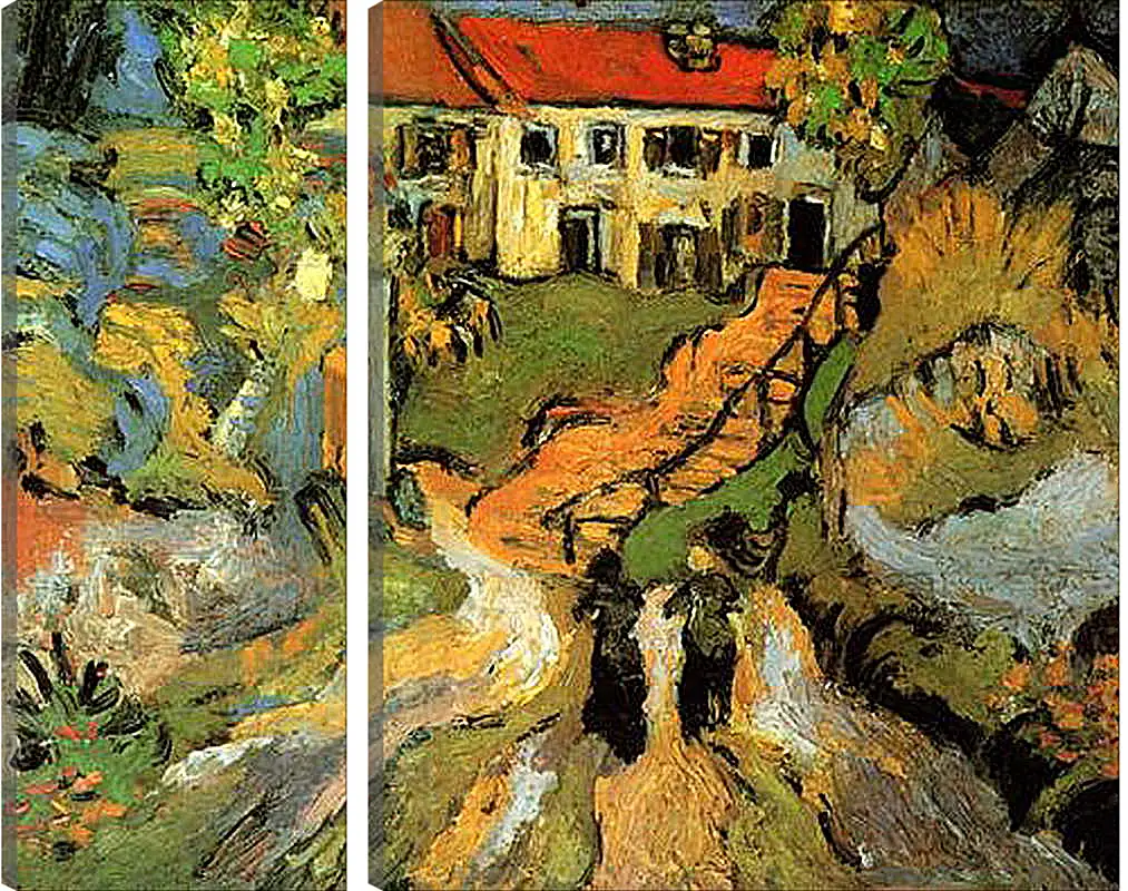 Модульная картина - Village Street and Steps in Auvers with Two Figures. Винсент Ван Гог