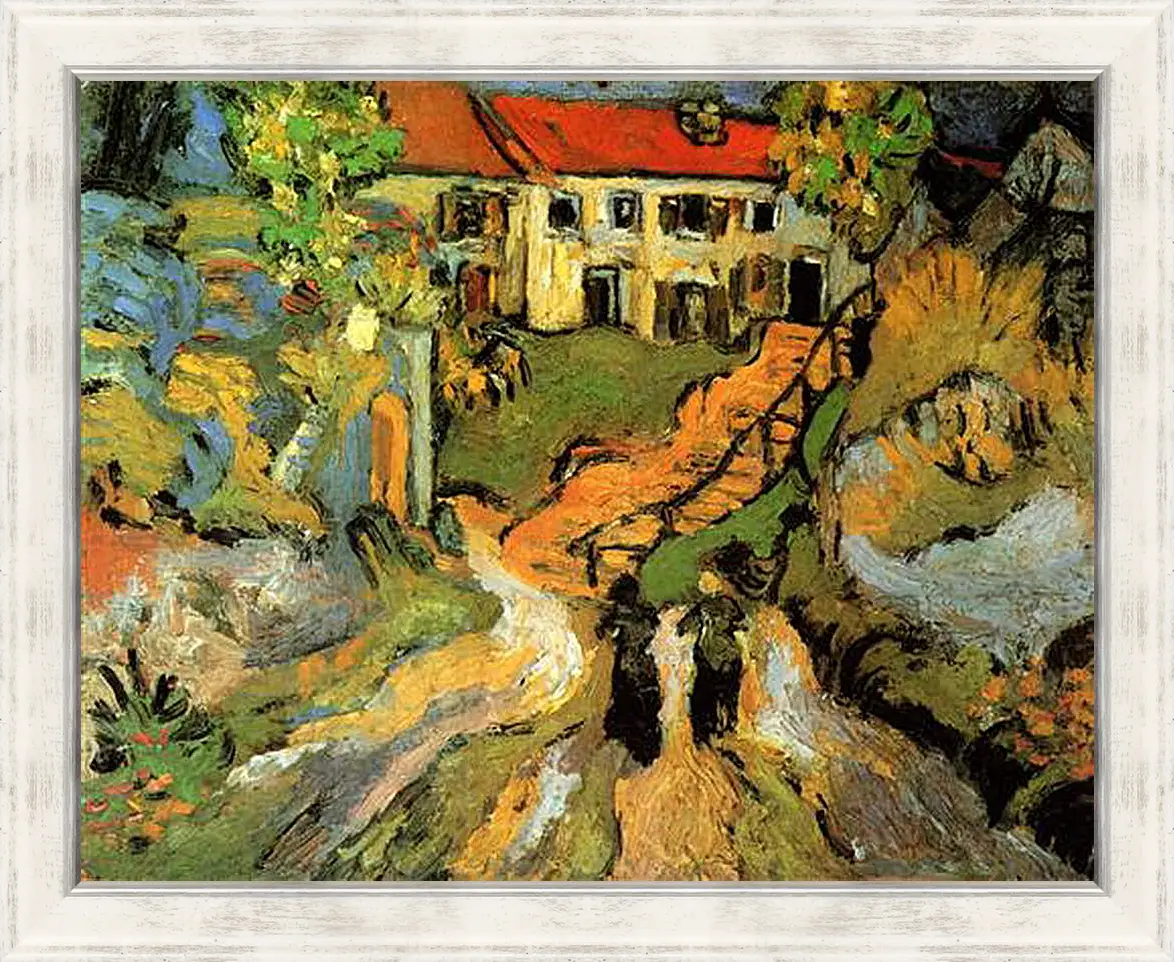 Картина в раме - Village Street and Steps in Auvers with Two Figures. Винсент Ван Гог