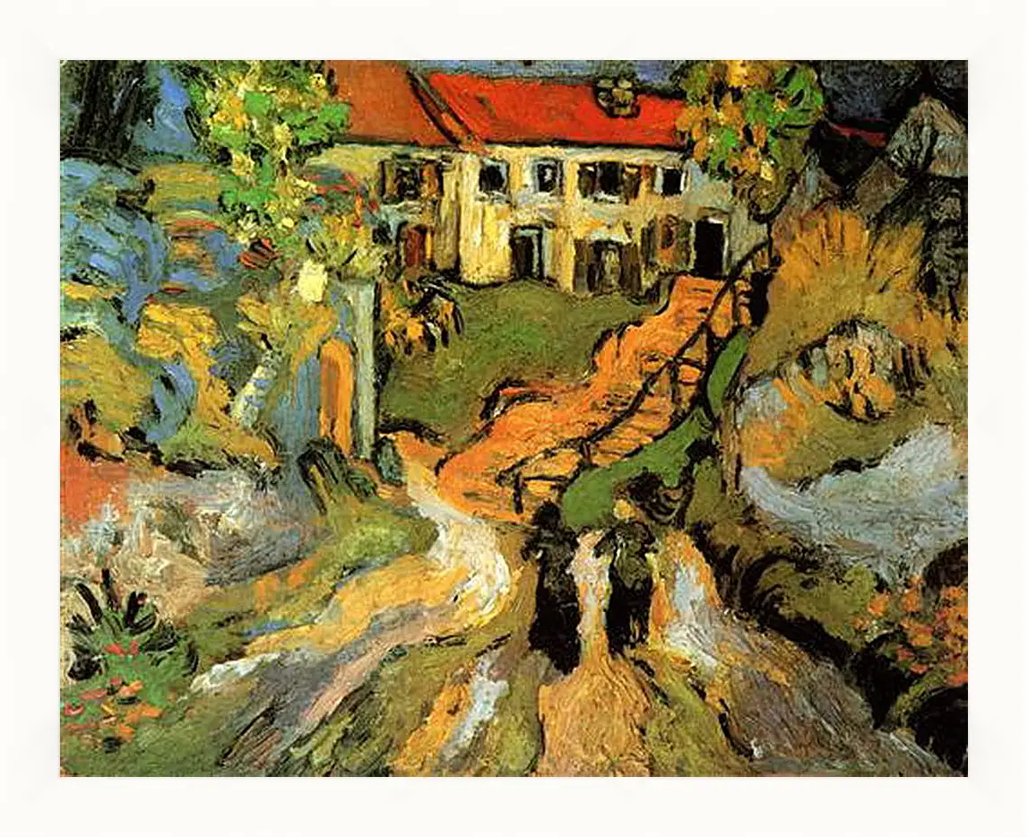 Картина в раме - Village Street and Steps in Auvers with Two Figures. Винсент Ван Гог