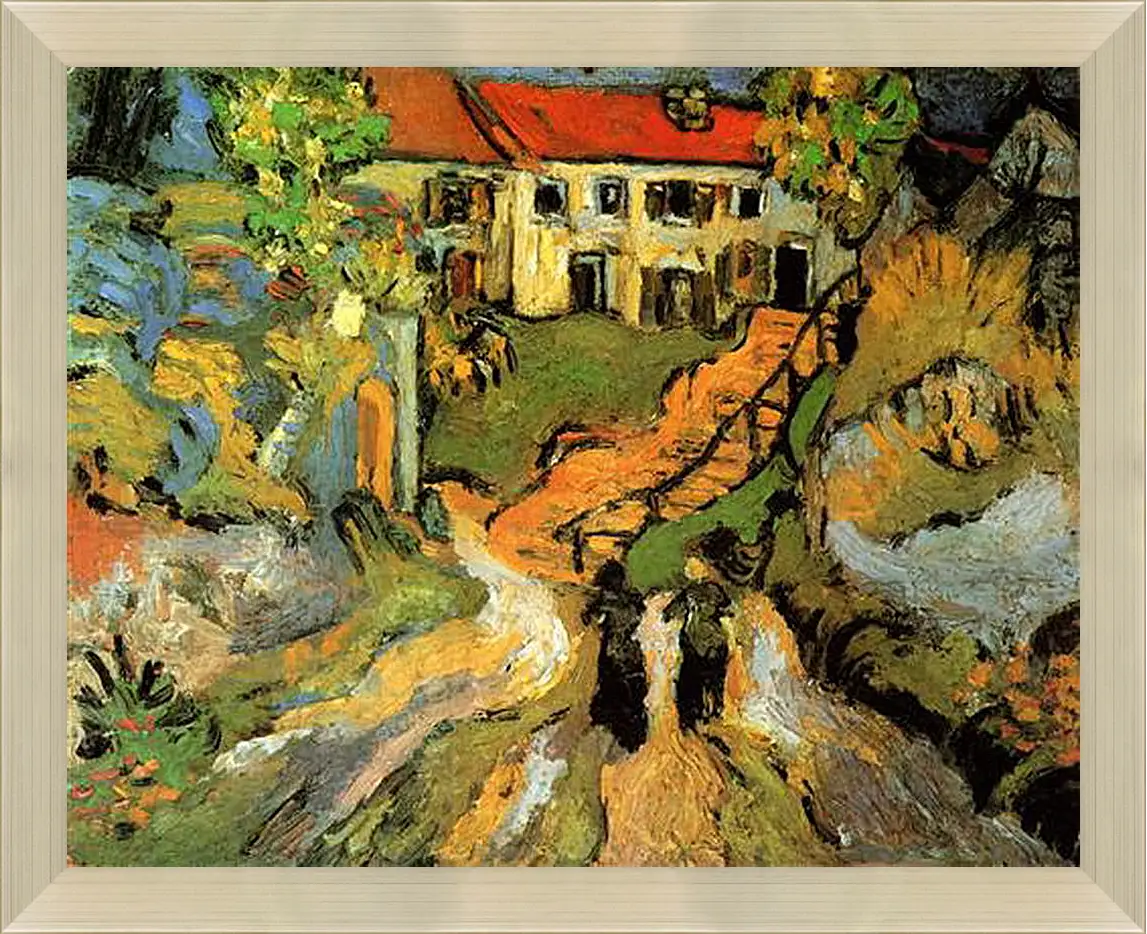 Картина в раме - Village Street and Steps in Auvers with Two Figures. Винсент Ван Гог