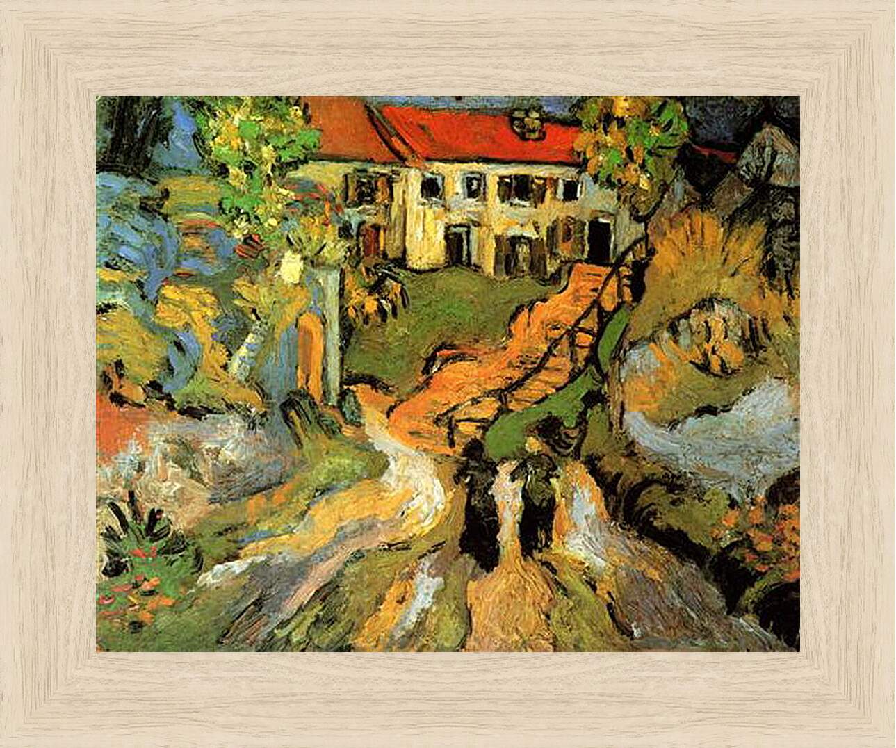 Картина в раме - Village Street and Steps in Auvers with Two Figures. Винсент Ван Гог