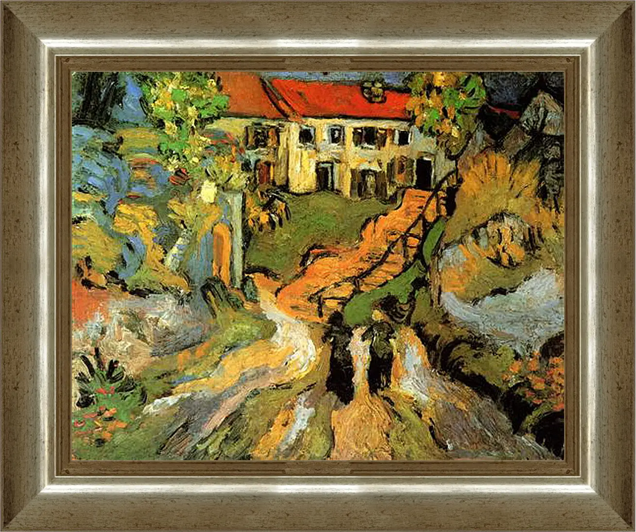 Картина в раме - Village Street and Steps in Auvers with Two Figures. Винсент Ван Гог