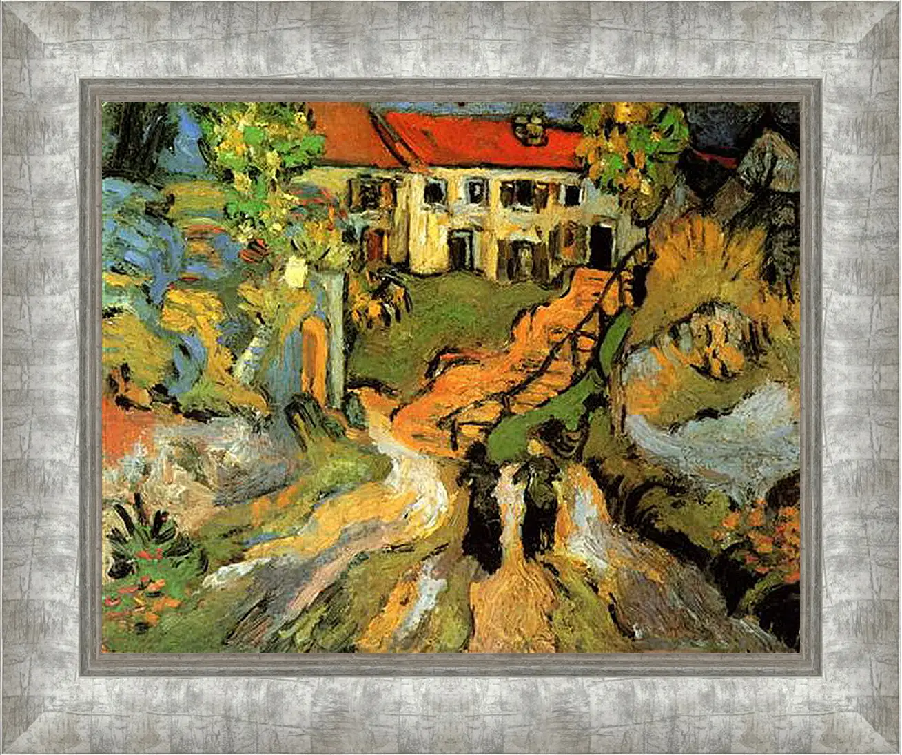 Картина в раме - Village Street and Steps in Auvers with Two Figures. Винсент Ван Гог