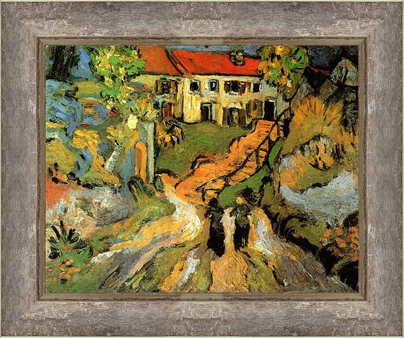 Картина в раме - Village Street and Steps in Auvers with Two Figures. Винсент Ван Гог