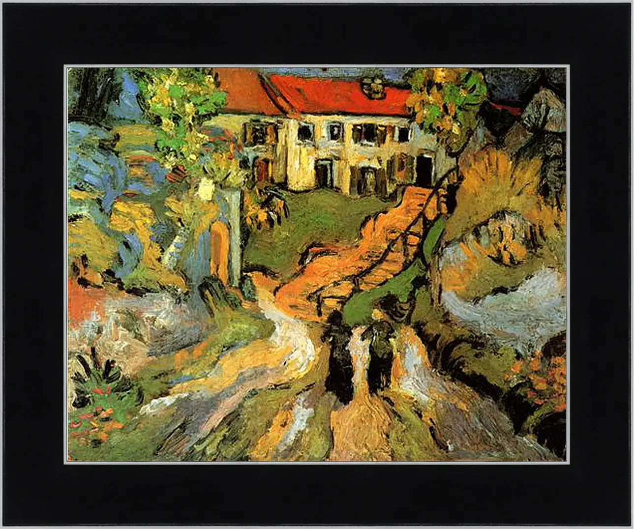 Картина в раме - Village Street and Steps in Auvers with Two Figures. Винсент Ван Гог