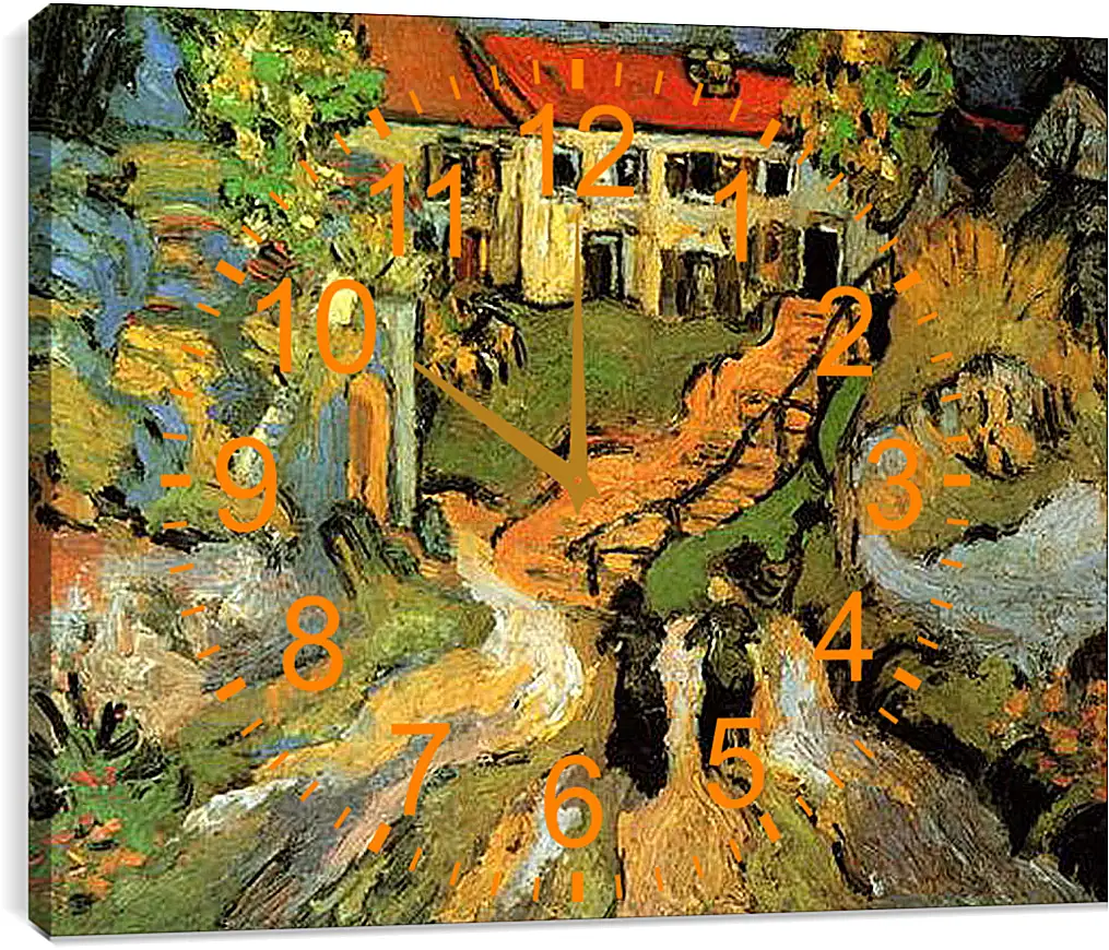 Часы картина - Village Street and Steps in Auvers with Two Figures. Винсент Ван Гог