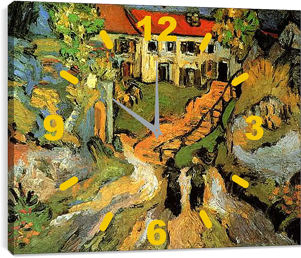 Часы картина - Village Street and Steps in Auvers with Two Figures. Винсент Ван Гог