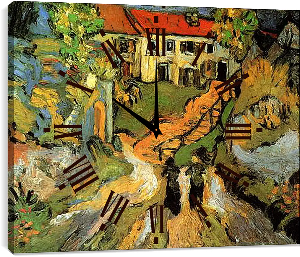 Часы картина - Village Street and Steps in Auvers with Two Figures. Винсент Ван Гог