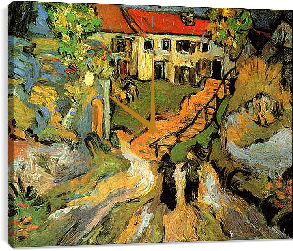Часы картина - Village Street and Steps in Auvers with Two Figures. Винсент Ван Гог